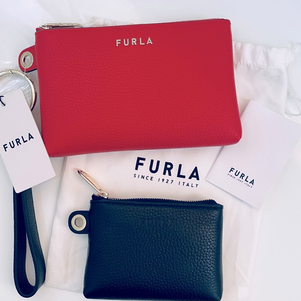 NEW FURLA 2-Piece Leather Pouch Set